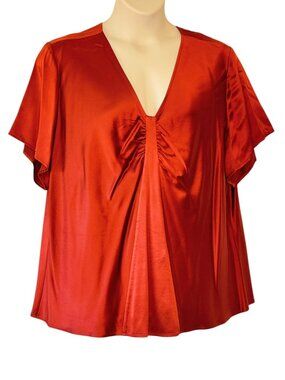 Talbots Pure Silk Satin Swing Blouse has V Neck and Short Bell Sleeves Size 22W
